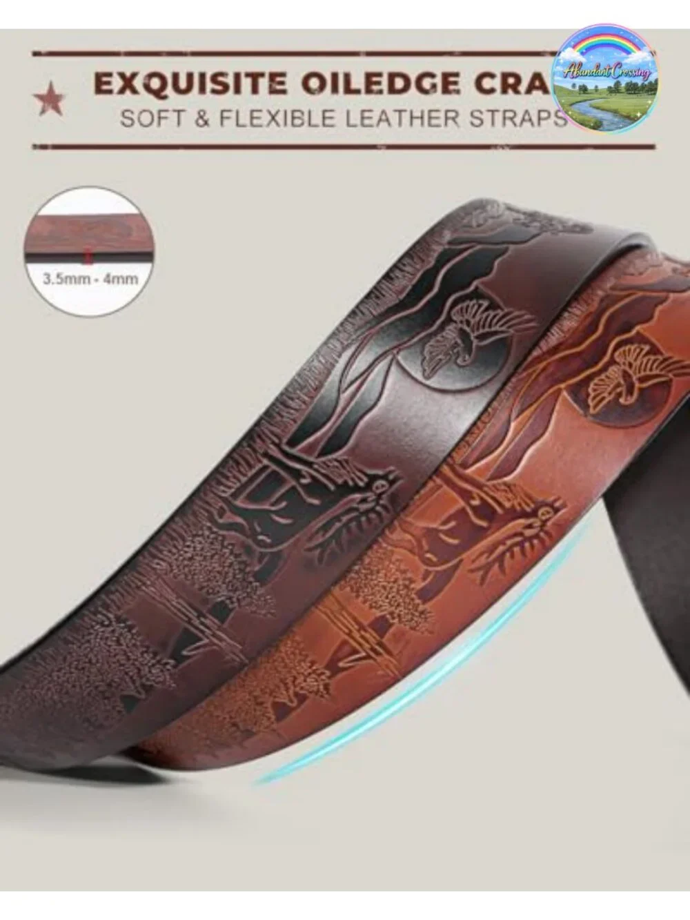 Western Leather Belt Strap Snap On Embossed Cowboy 2 Pcs Adjustable